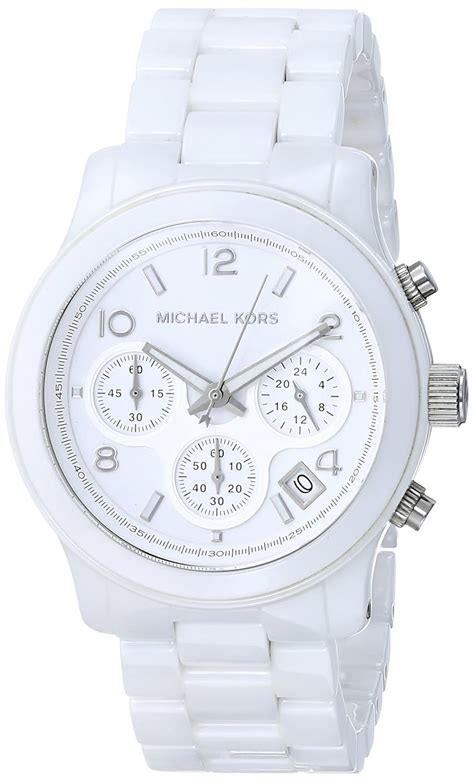 white ceramic watch womens michael kors|oversized runway white tone watch.